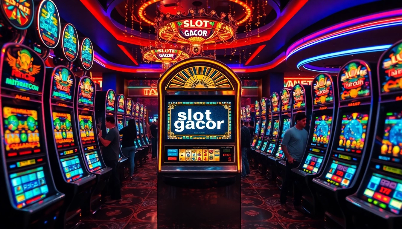Slot gacor machines attracting energetic players in a vibrant casino setting.
