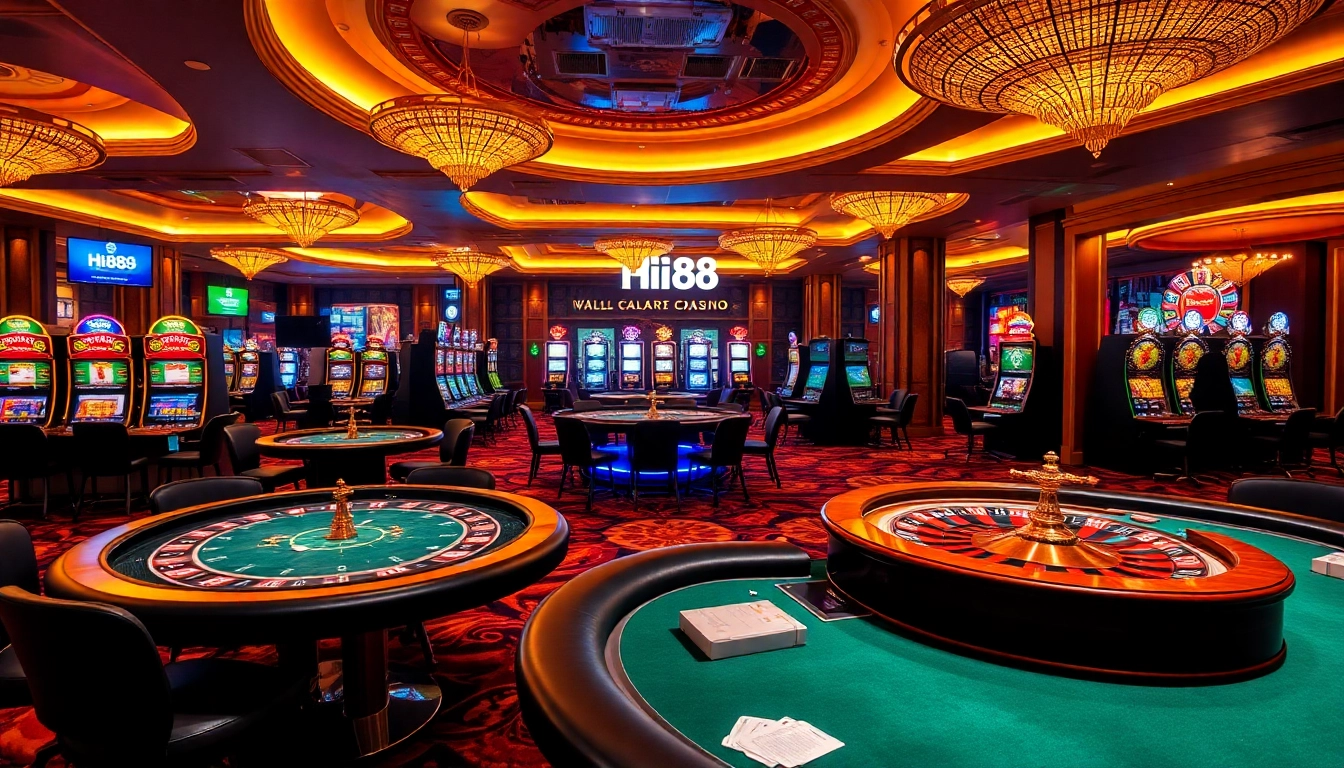 Experience thrilling gameplay at Hi88 Casino with vibrant slot machines and poker tables.
