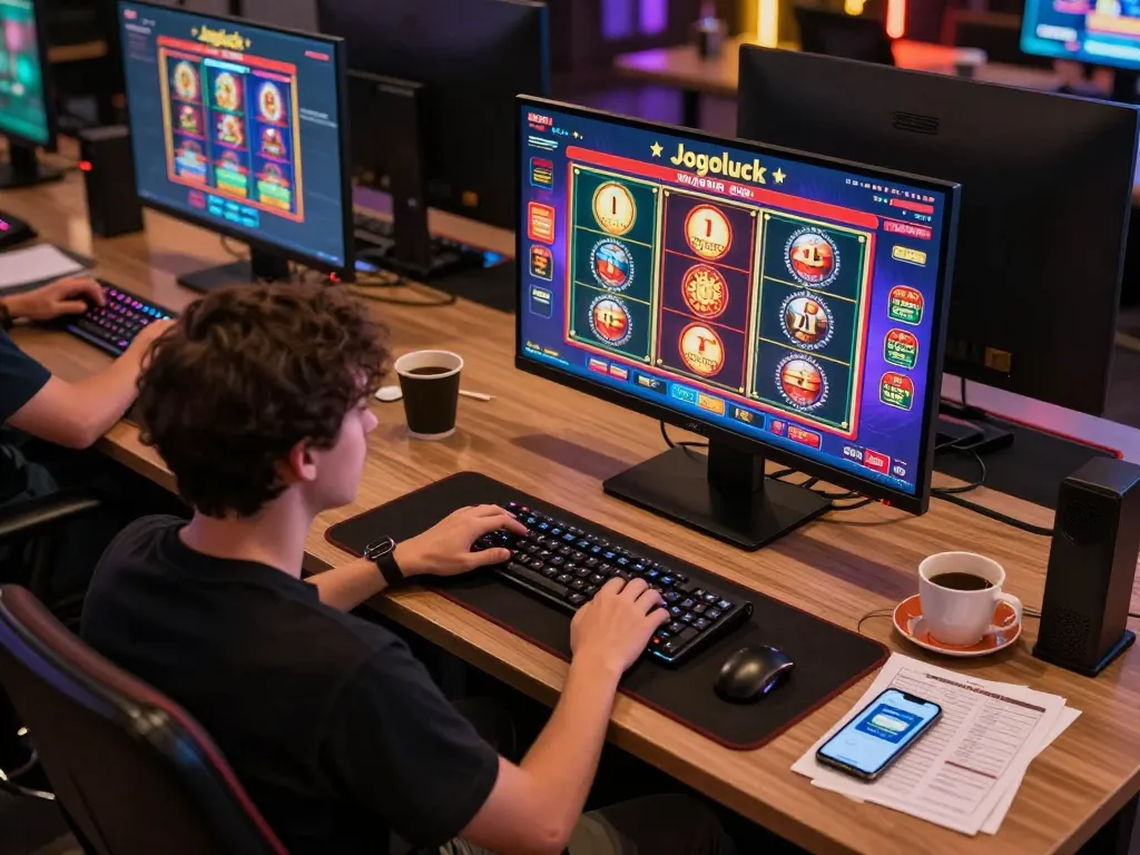 Engaging view of a player using the Jogoluck casino app on a smartphone with vibrant gaming interface visible.