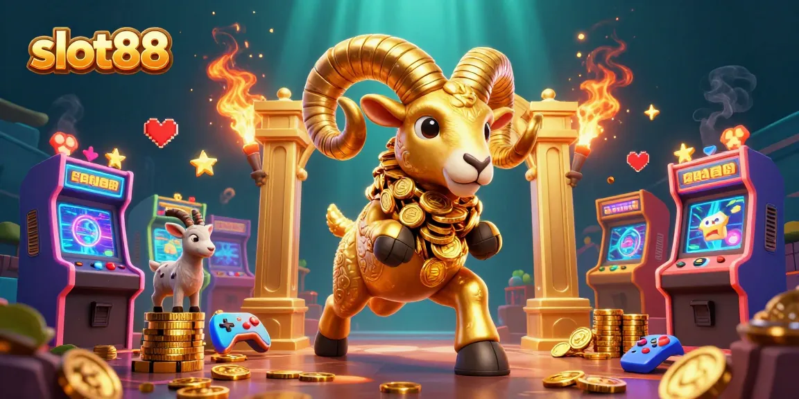 Mainan slot88 yang menarik dengan karakter domba emas berapi-api dan mesin permainan yang berwarna-warni