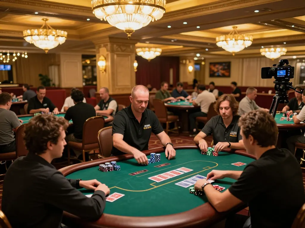 TG88 casino poker room with players engaged in strategic gameplay, dynamic lighting, and luxury decor.