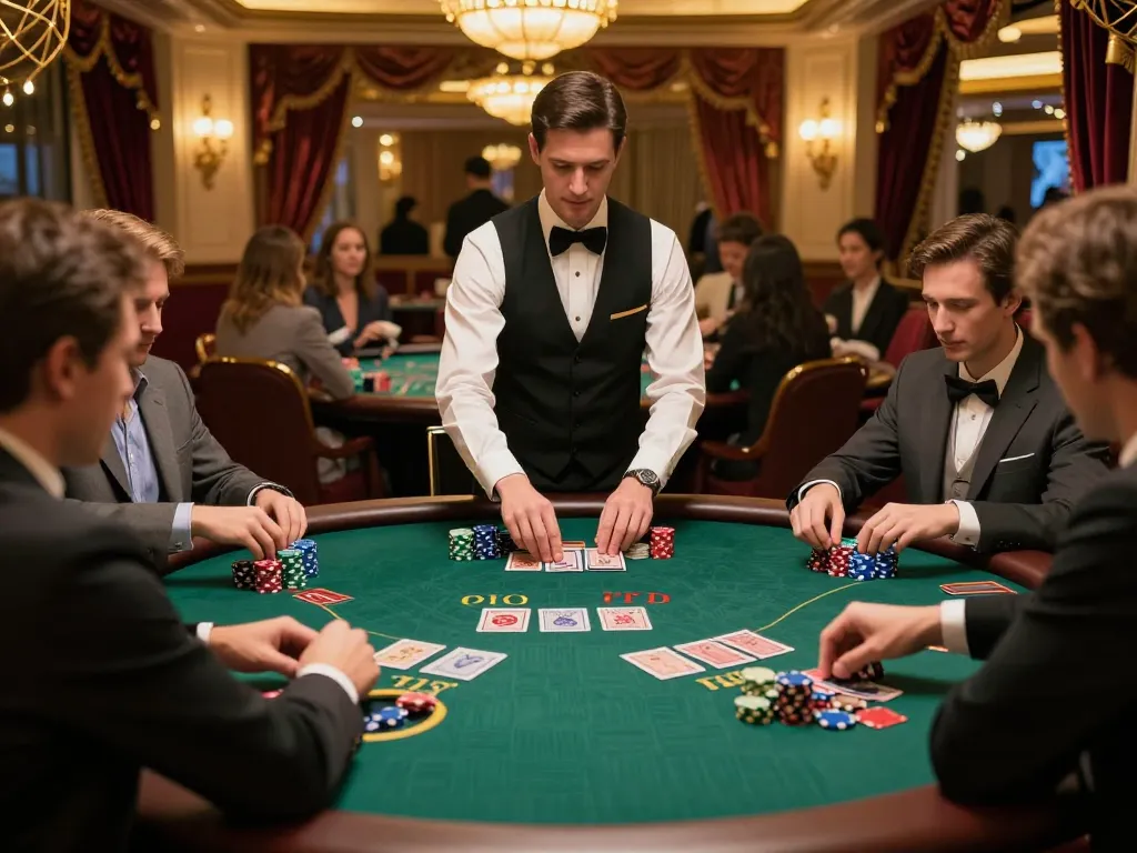 Play strategically at the 789 blackjack table with focused players and attentive dealer.