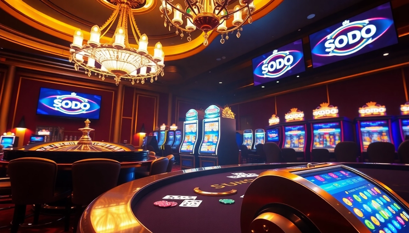 SODO casino scene with roulette wheel, poker table and high-stakes gameplay excitement.