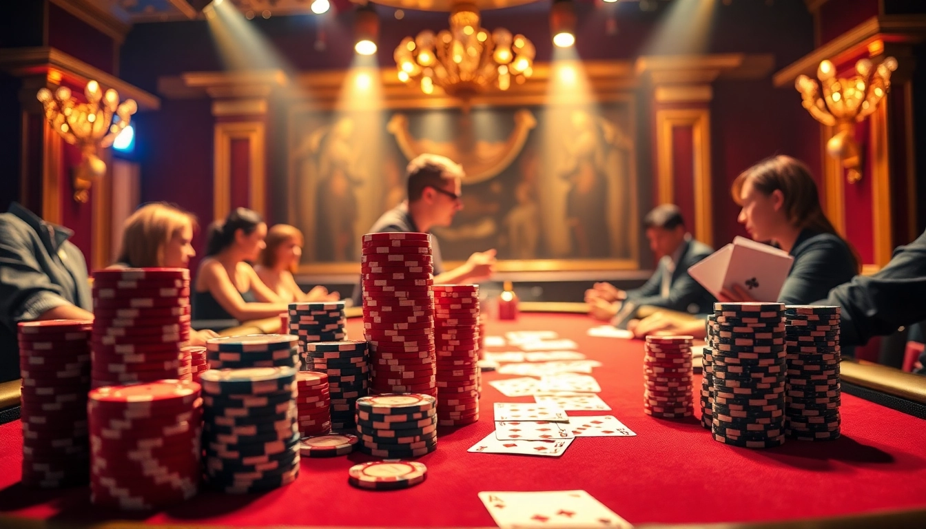 Experience high-stakes poker excitement at F8BET, featuring vibrant poker chips and focused players.