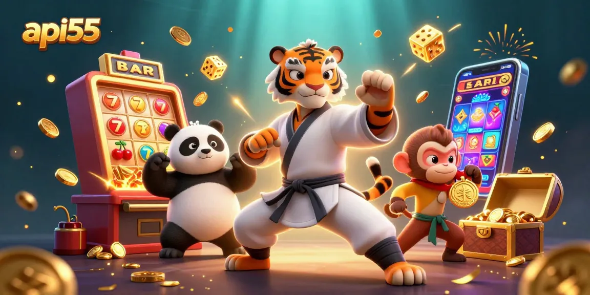 Experience thrilling moments with api55 in this 3D casino adventure scene filled with jackpots.