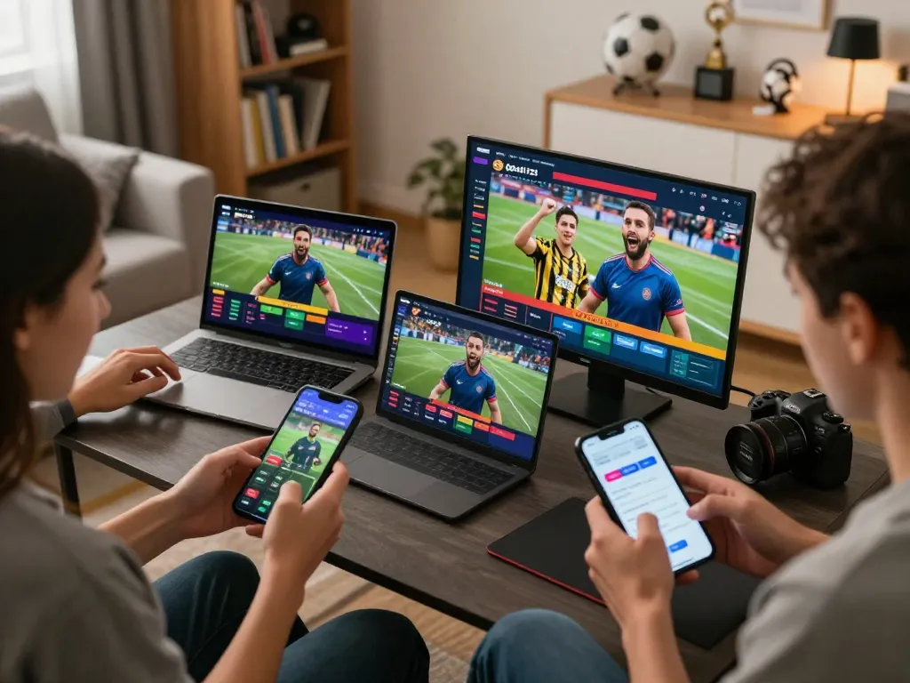 Excited players engaging in sports betting on their devices on goal123 during live events.