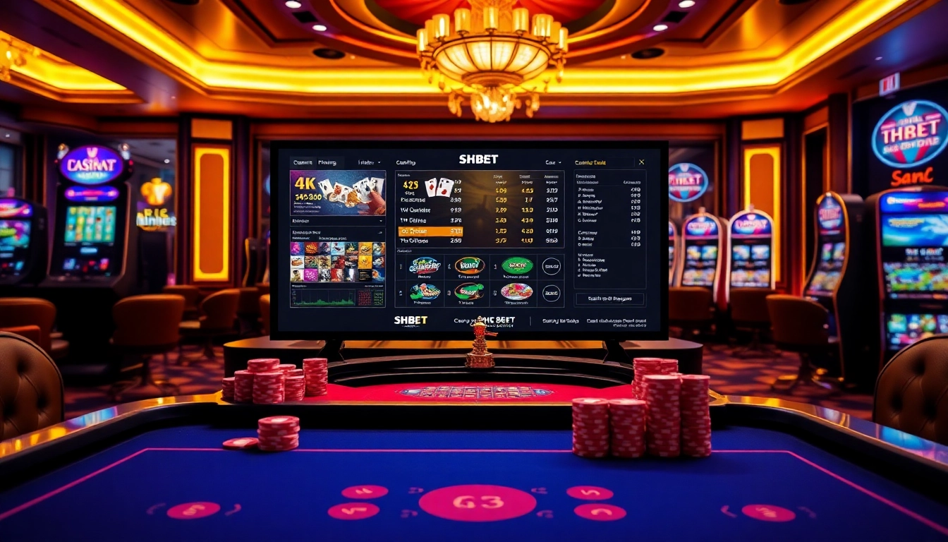 SHBET online gambling interface with vibrant casino elements and engaging atmosphere.