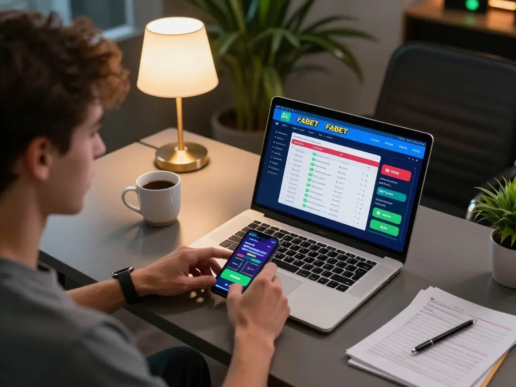 Engaging online betting experience at FABET with a user placing bets on a laptop.