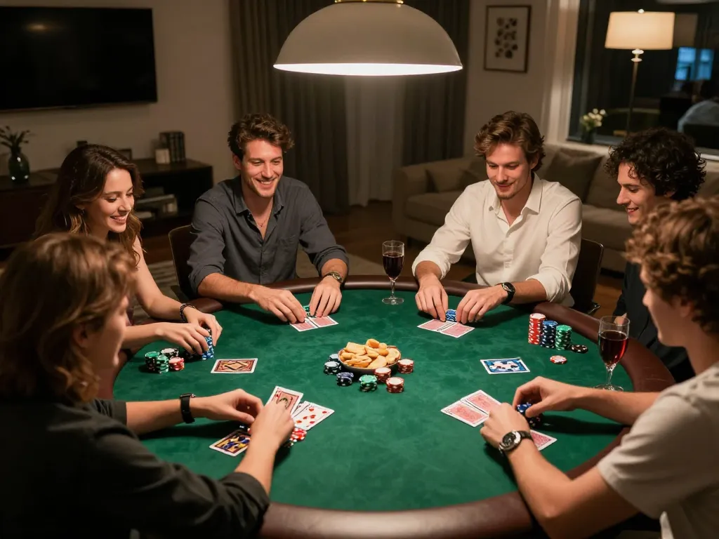 Playing poker with friends at home while discovering Link O8 for online betting options