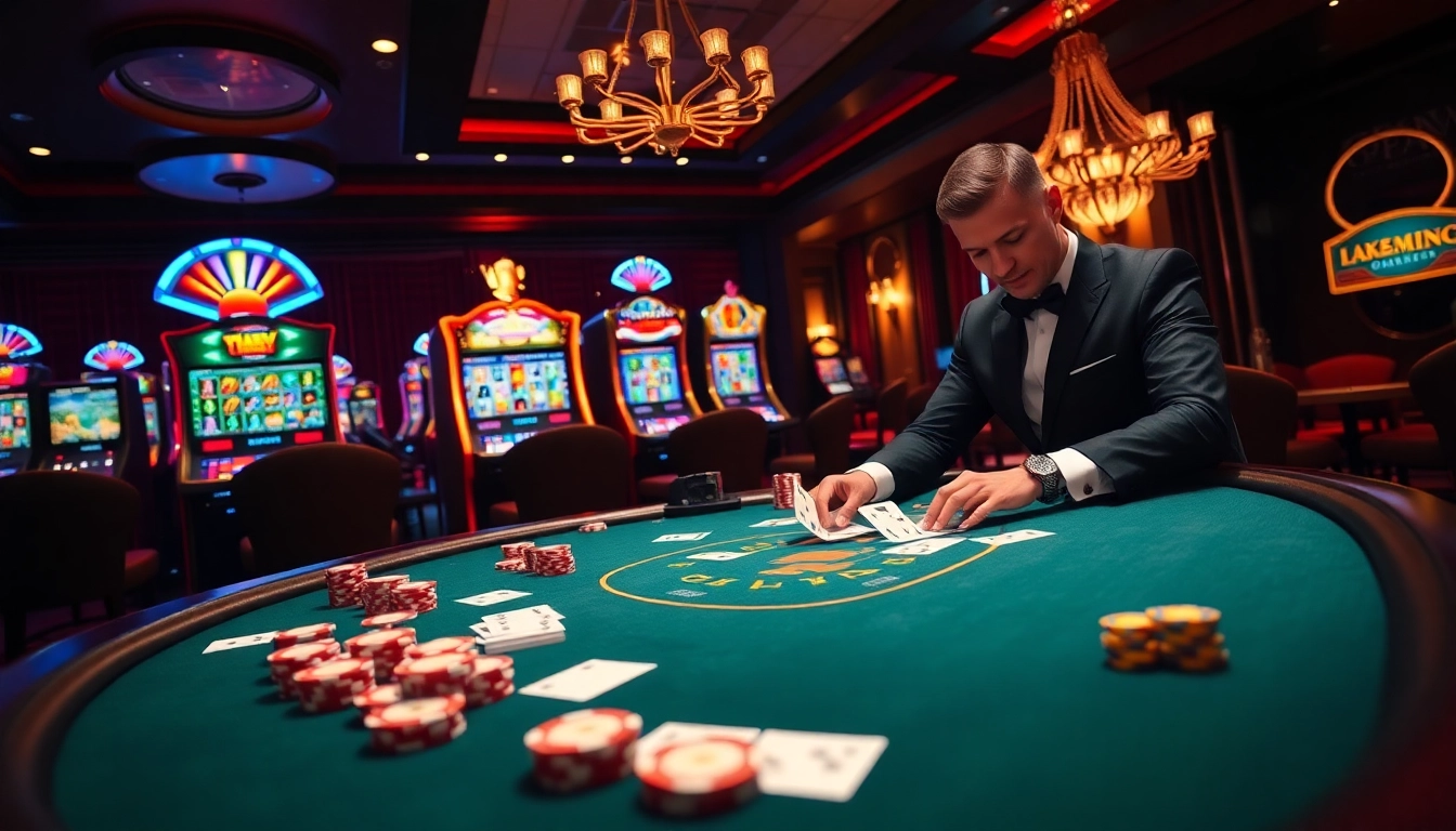 Engage in high-stakes action at ee88 ee 88's luxurious poker table with vibrant chips and stunning slot machines.