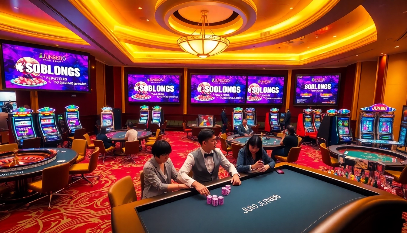 Exciting gameplay at JUN88, showcasing thrilling poker tables and slot machines for gamblers.