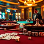 Lazadatoto betting strategies illustrated with vibrant casino elements, including roulette and cards.