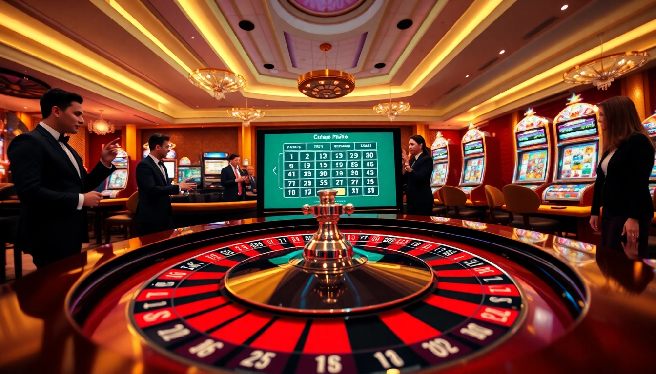 A lively online casino scene at https://shbetapp.app/ featuring roulette, dealers, and players enjoying the thrill of gambling.