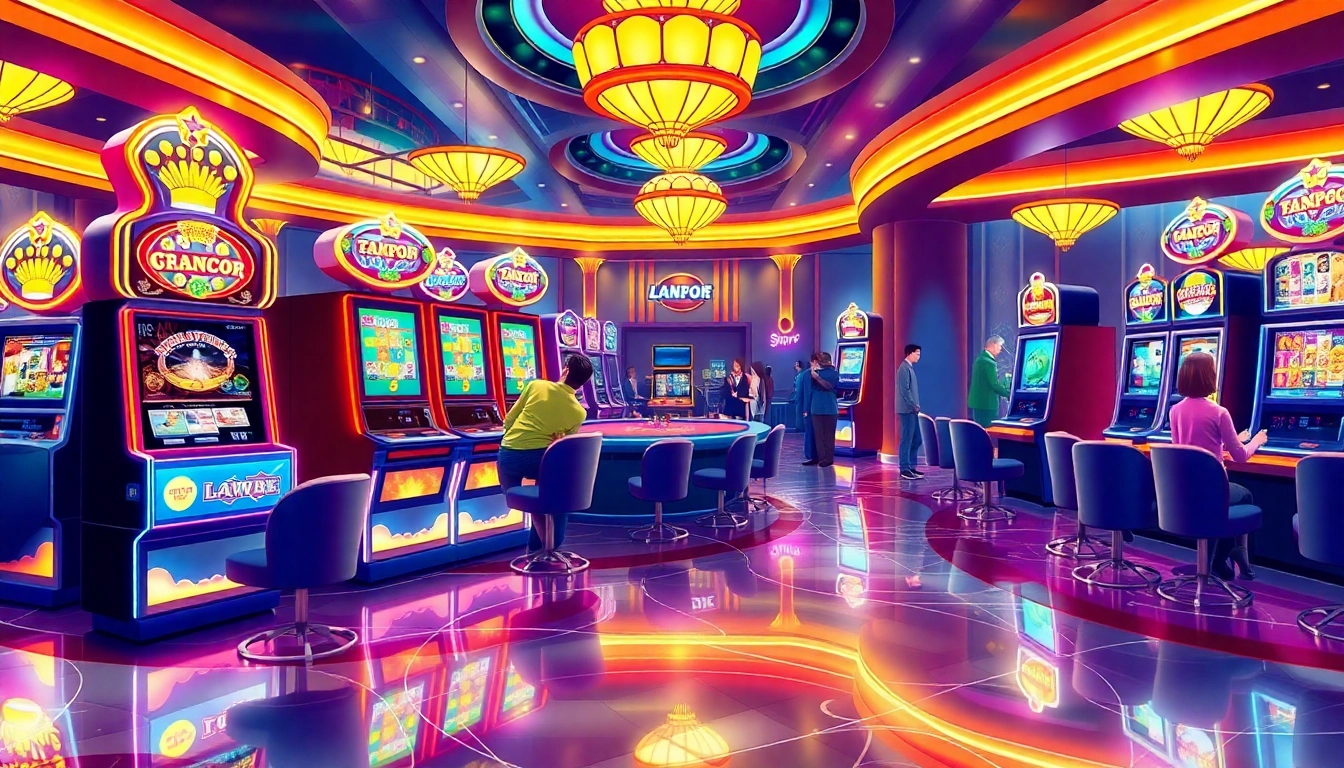 Players enjoying slot gacor games amidst vibrant casino atmosphere showcasing excitement and luxury.