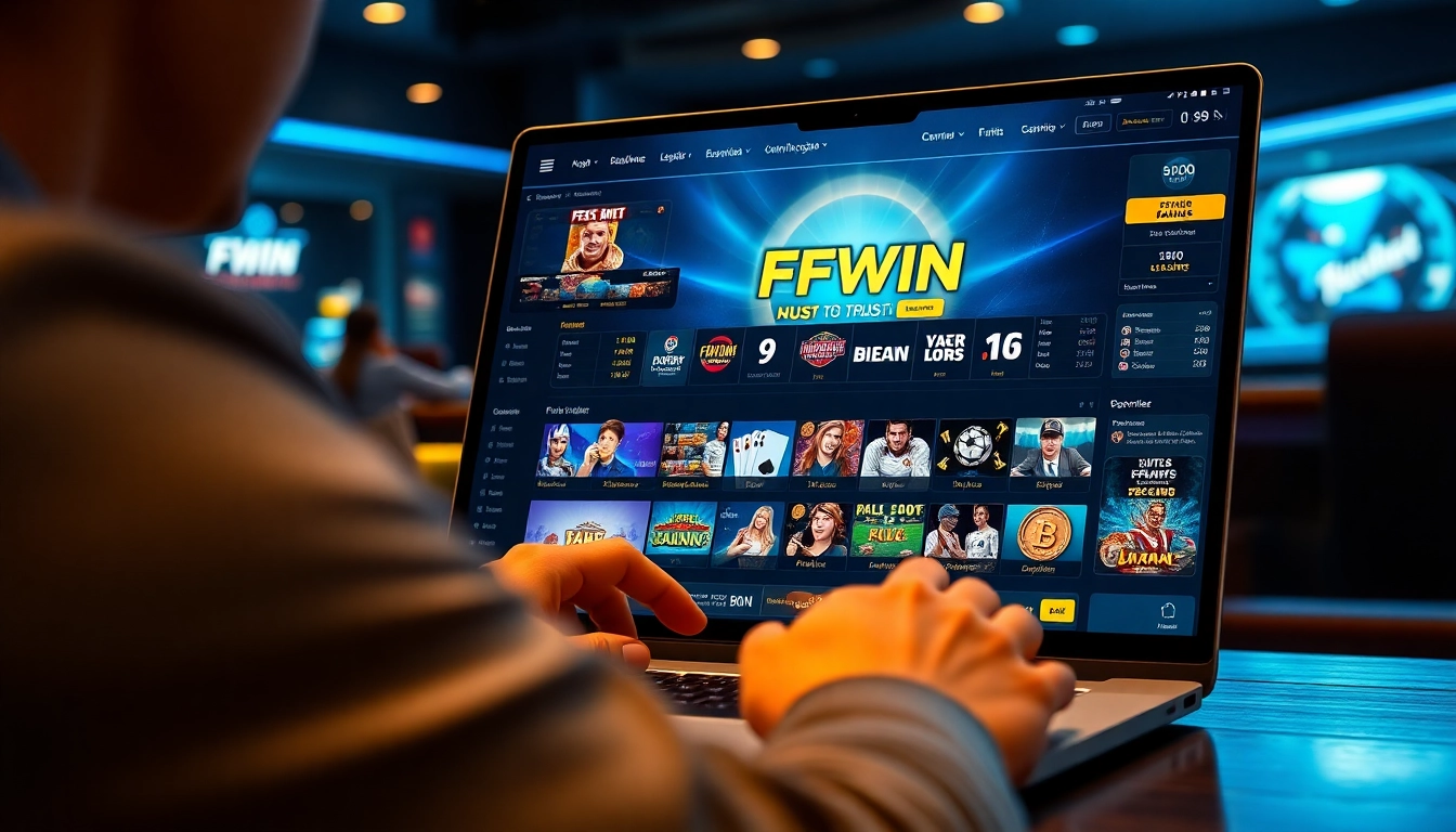 Engaging FFWIN online gambling platform interface with vibrant casino games and user-friendly design.