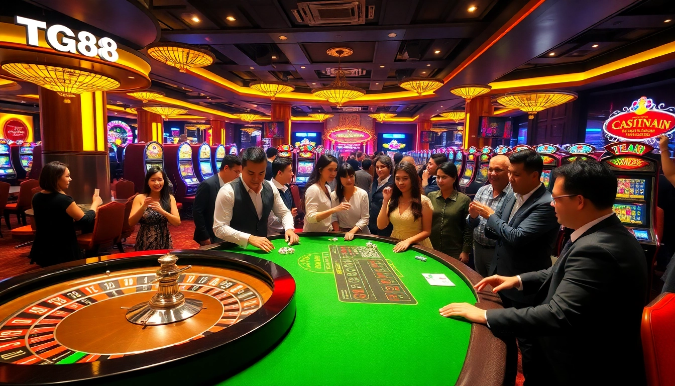Experience excitement at TG88 casino with vibrant slot machines and engaging players.
