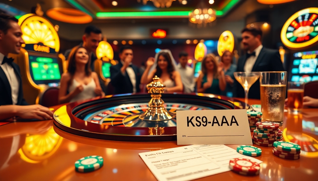 Players enjoying roulette at a glamorous casino, highlighting the excitement of OK9AA betting actions.