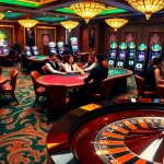 Join the action at nhà cái s8, where players engage at vibrant casino tables and slot machines.