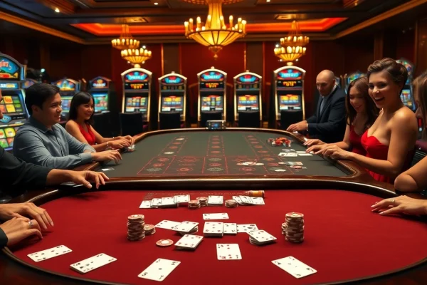 Players enjoying a thrilling game at the B52 Club poker table in a luxury casino setting.