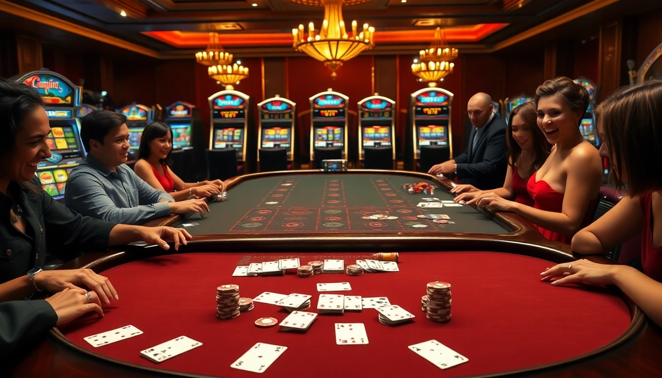 Players enjoying a thrilling game at the B52 Club poker table in a luxury casino setting.