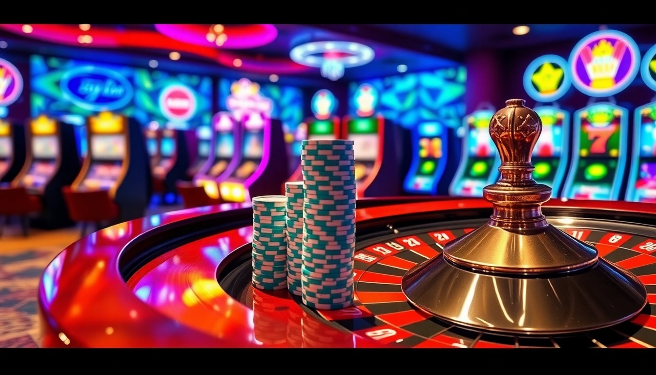 Experience thrilling gameplay with https://sin88.app/ showcasing an upscale casino with poker chips and roulette wheel.