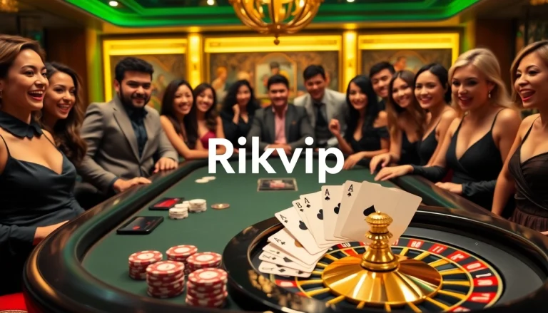 Rikvip players enjoying an exciting game at a luxurious casino table.