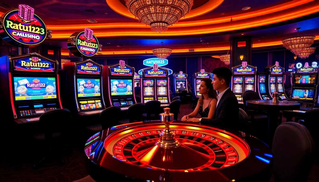 Pemain menang besar pada mesin slot Ratu123 di sebuah kasino mewah.