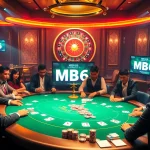 Experience the thrill of MB66 at an exciting casino poker game with vibrant chips and cards.