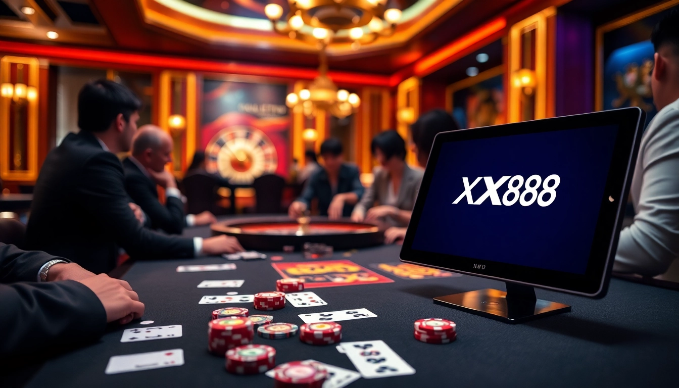 Experience the thrill of poker at XX88 with vivid chips and dynamic gameplay.
