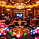 Engage with Tool xổ số siêu tốc at a glamorous casino lottery table, vibrant and full of action.