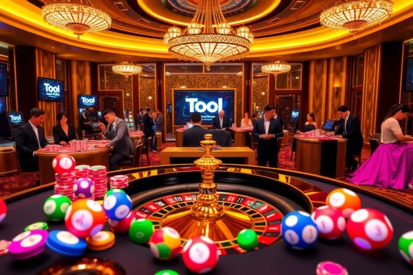 Engage with Tool xổ số siêu tốc at a glamorous casino lottery table, vibrant and full of action.