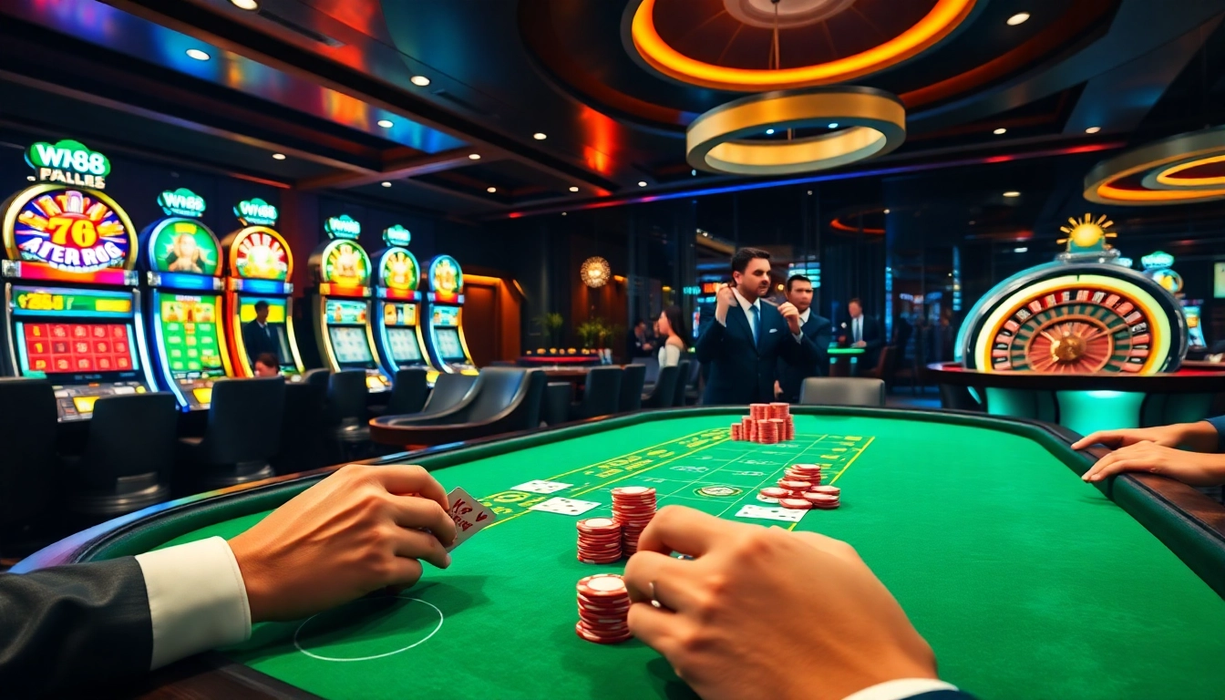 Experience the thrill of WW88 casino gaming with vibrant tables, cards, and neon slot machines.