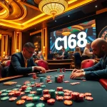 C168 players engaging in high-stakes poker at an elegant casino table.
