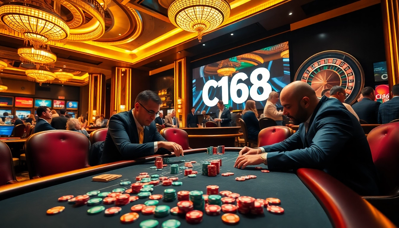 C168 players engaging in high-stakes poker at an elegant casino table.