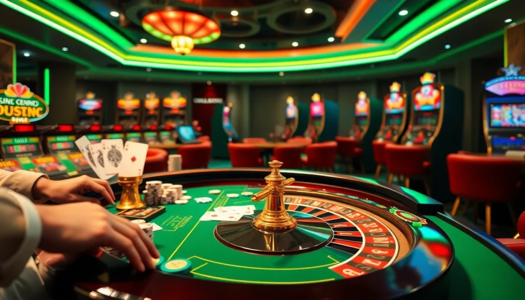 Immersive view of kèo nhà cái gambling excitement at a luxurious casino table with cards and chips.