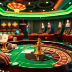 Immersive view of kèo nhà cái gambling excitement at a luxurious casino table with cards and chips.