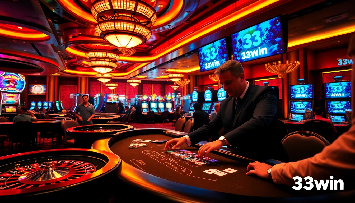 Experience high-stakes excitement at 33win casino with vibrant gaming tables and beautiful dealers.