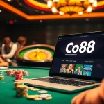 Players enjoying a vibrant Co88 online casino experience with poker chips and roulette.