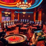 Nohu900.in.net features a luxury casino ambiance with players engaging at poker tables and slot machines.