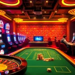 Rikvip players enjoying a dynamic casino environment with poker chips and a roulette wheel.