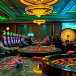 Experience situs toto excitement with a vibrant casino scene showcasing slot machines and engaging players.