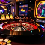 HAYWIN casino scene showcasing vibrant roulette and poker players amidst luxury surroundings.
