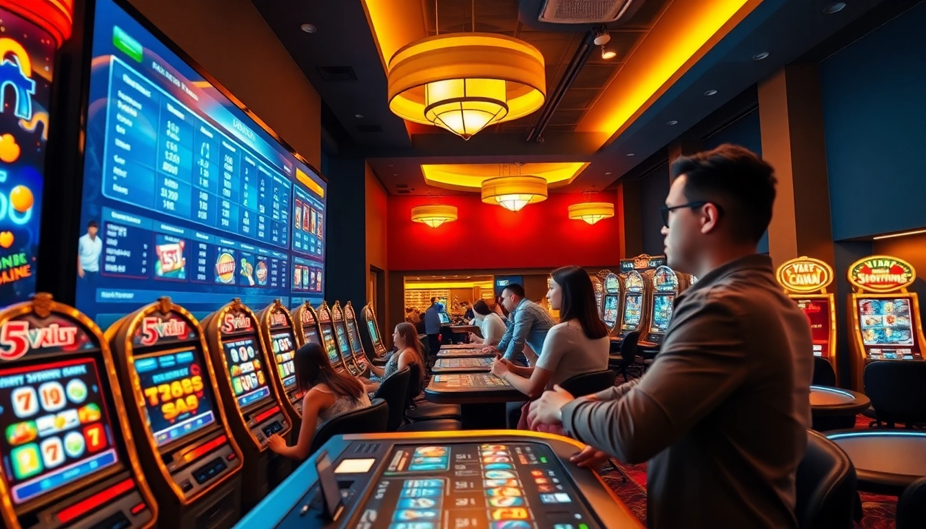 Dynamic online casino atmosphere highlighting 5V5V's engaging gaming experience with vibrant visuals.