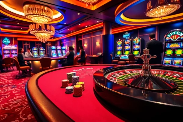 F8bet poker players enjoying excitement at a luxurious casino table with vibrant chips.