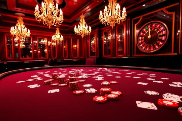 Experience a thrilling game at mint88 casino with vibrant poker chips and a spinning roulette wheel.