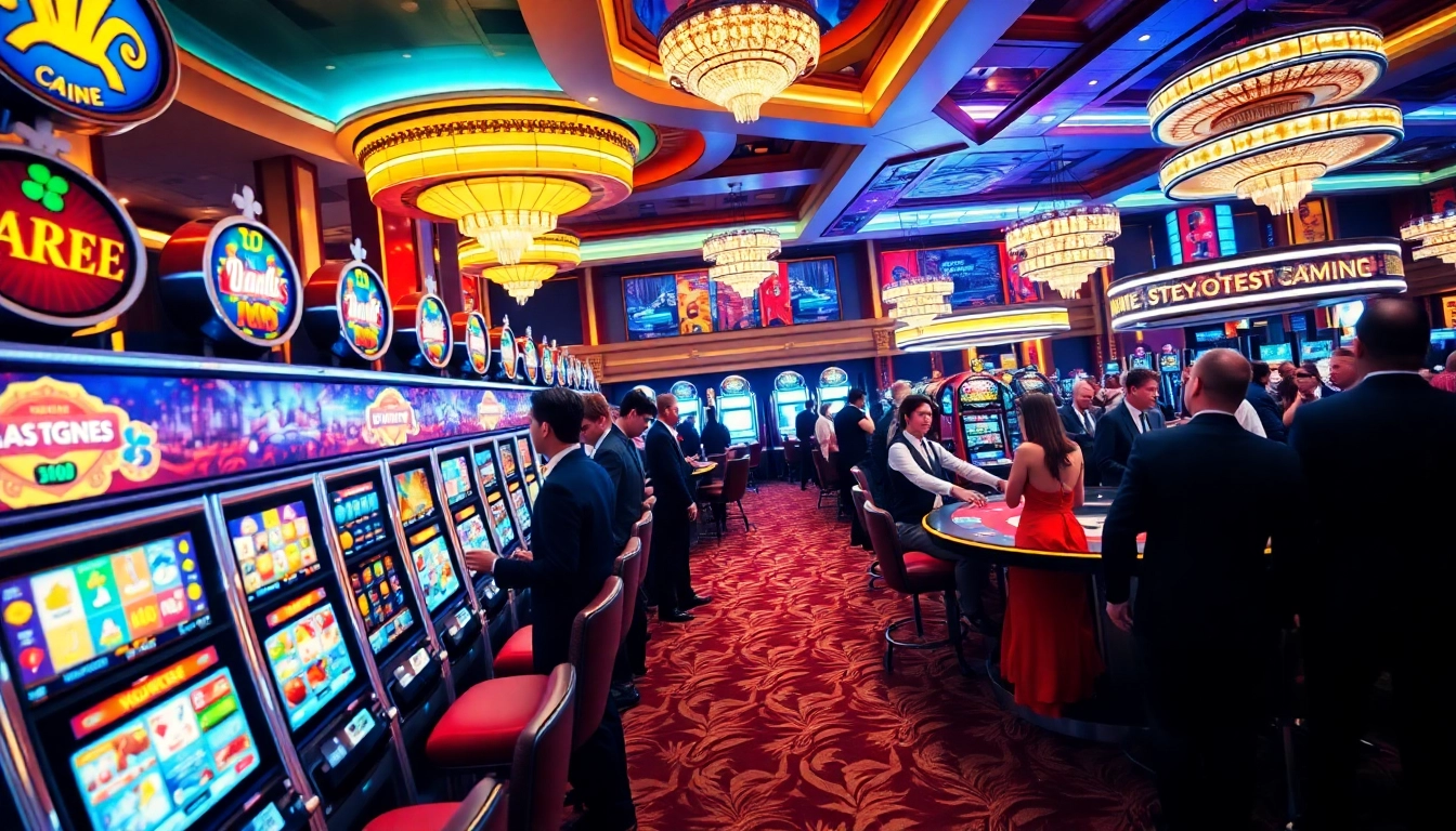 Experience the thrill of Casino with players enjoying vibrant slots amid luxurious decor.