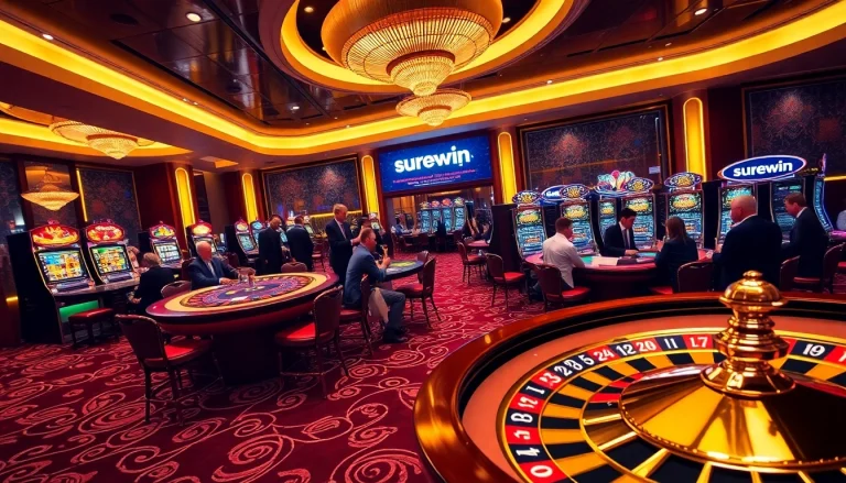 Experience the thrill of winning with surewin in a lavish casino setting.