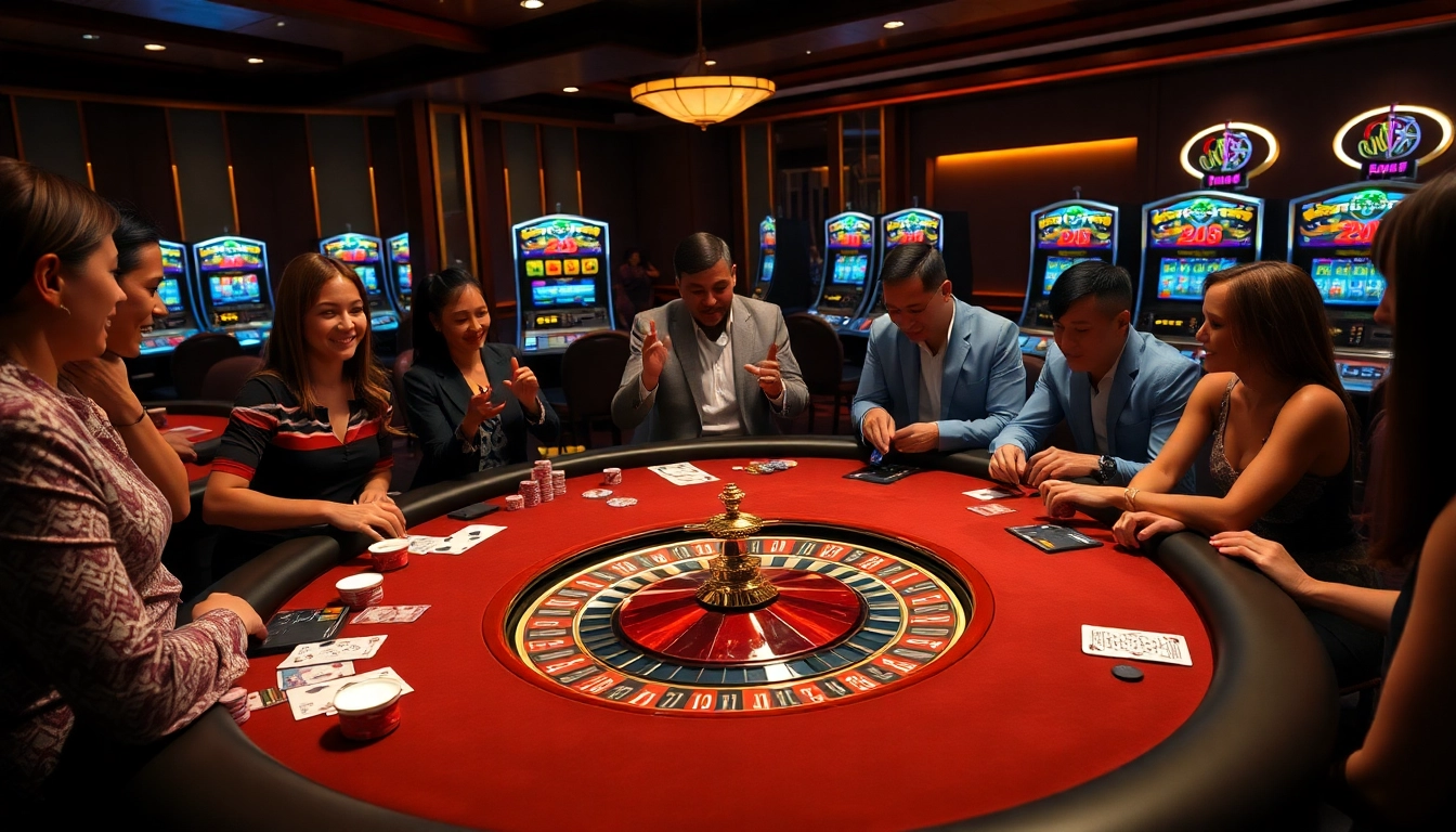SX88 gaming table in a vibrant casino, featuring poker chips and excited players.