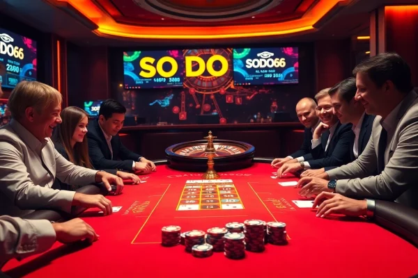 SODO66 players enjoying an engaging poker game at a luxurious casino table.