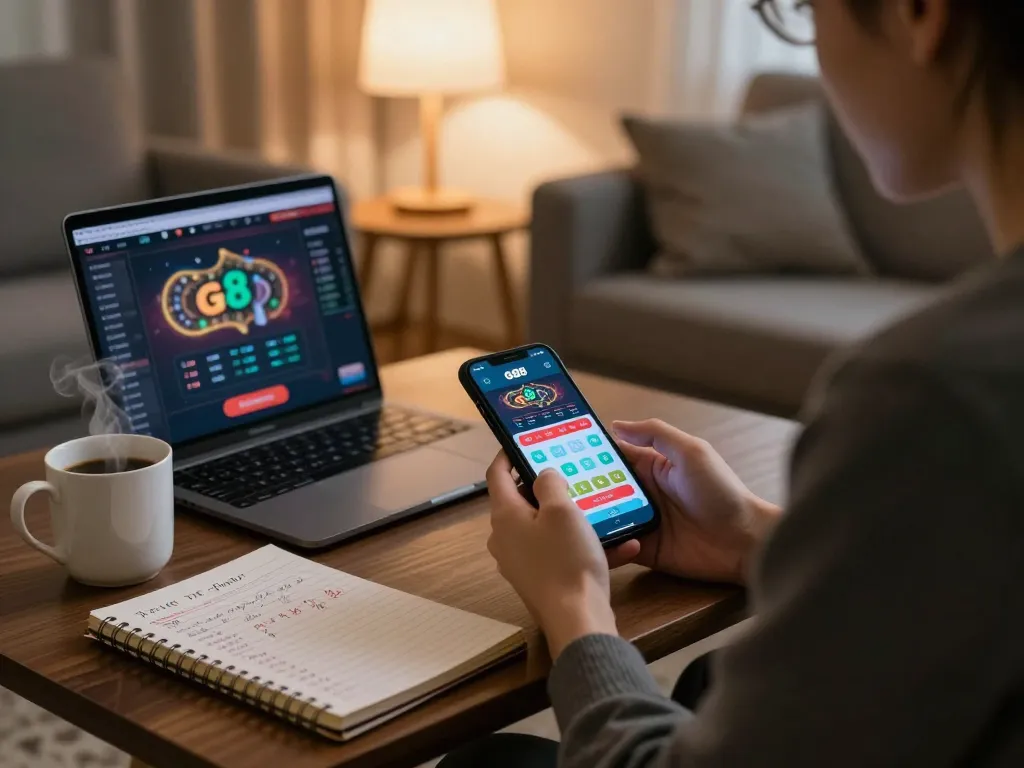 Engaging in online gaming with Go88 app in a cozy living room setting, showcasing responsible gambling habits.